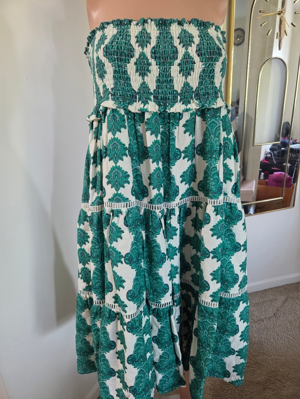 House of Harlow 1960 Green and White Strapless Dress Size Small Style #0799509
